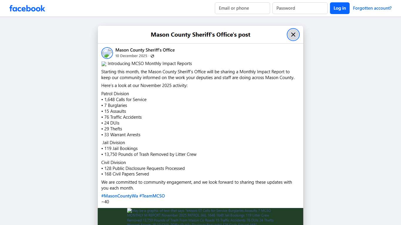 📊 Introducing MCSO Monthly... - Mason County Sheriff's Office Facebook